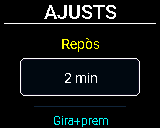 Pantalla del P-Bit: Triar el temps: 30 s, 1, 2, 5 o 10 min, o mai