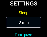 P-Bit screen: Choose the time: 30 s, 1, 2, 5 or 10 min, or never
