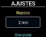 Pantalla del P-Bit: Elegir el tiempo: 30 s, 1, 2, 5 o 10 min, o nunca
