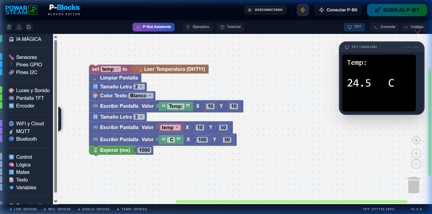 Temperature blocks with live TFT simulator