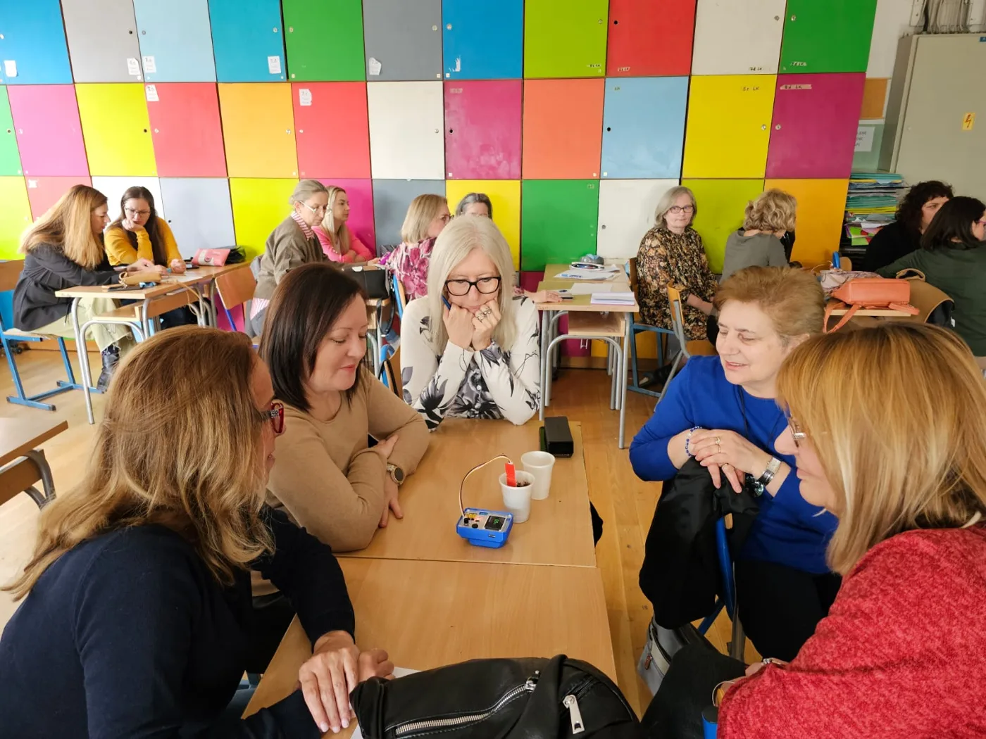 Teachers in Croatia experimenting with the P-Bit during a training session