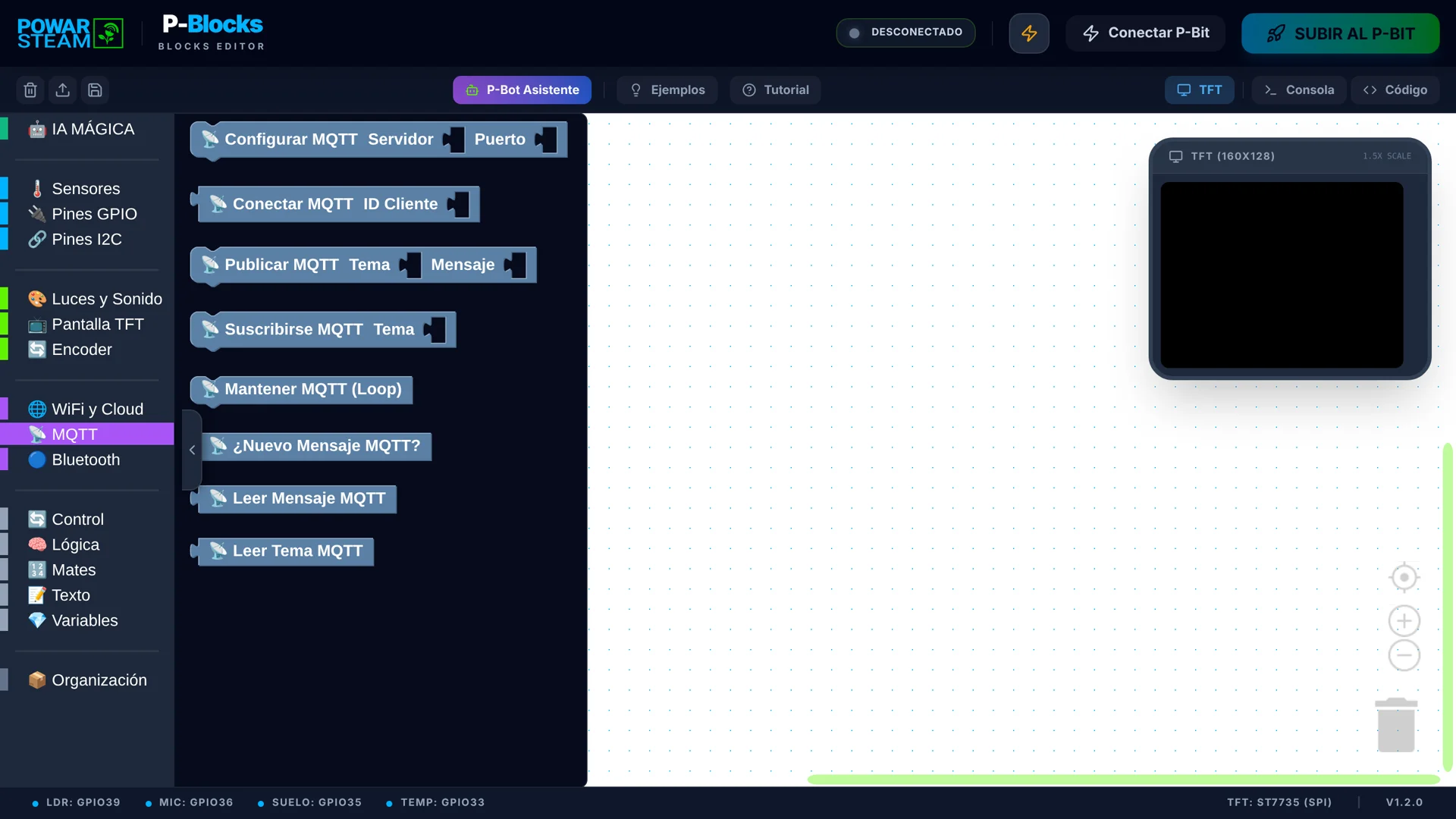Bloques MQTT para enviar los datos del P-Bit por internet