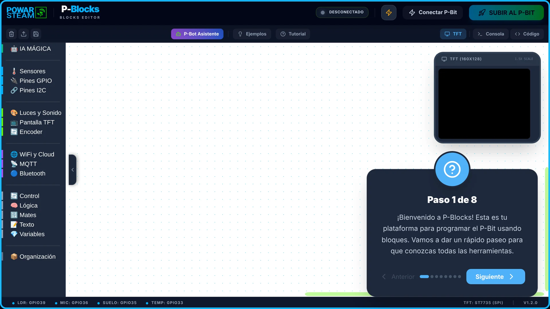 Primer paso del tutorial integrado de P-Blocks